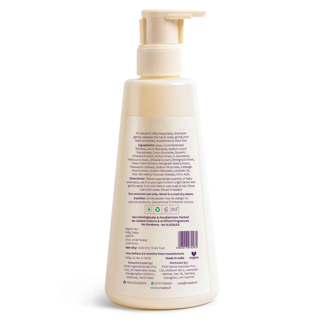 Tear Free Baby Shampoo - ph Balanced | Soap Free - 400 ML - Maate