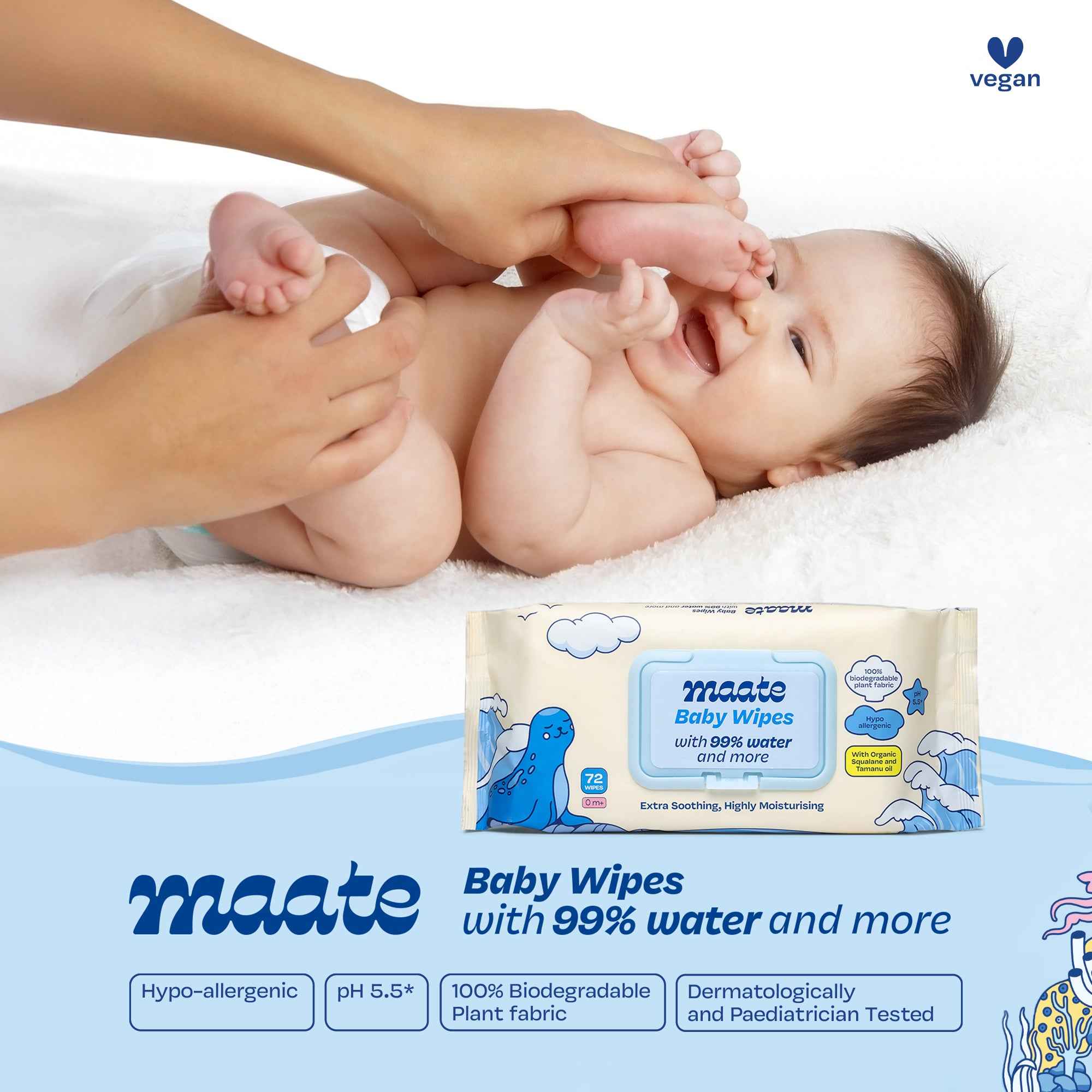 Maate Baby Wipes 99% Water | Hypoallergenic