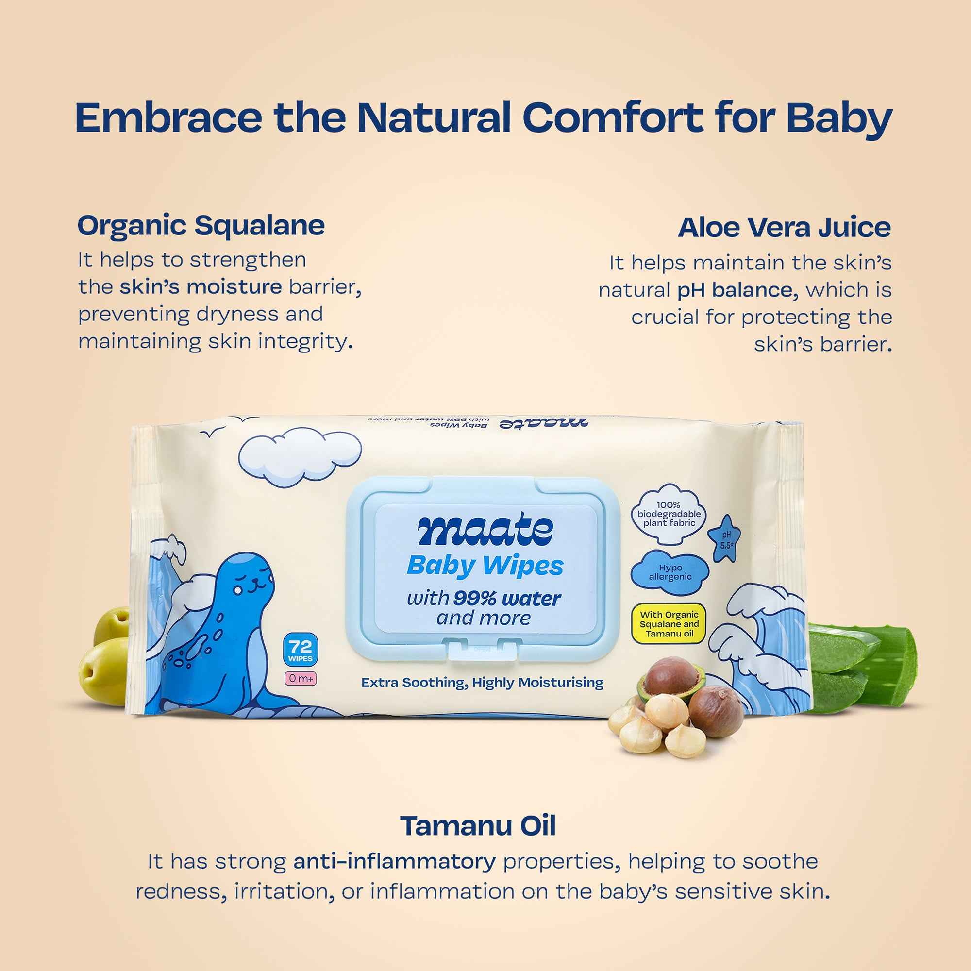 Maate Baby Wipes 99% Water | Hypoallergenic