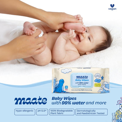 Maate Baby Wipes – 99% Water-Based, Natural, Hypoallergenic, and Biodegradable