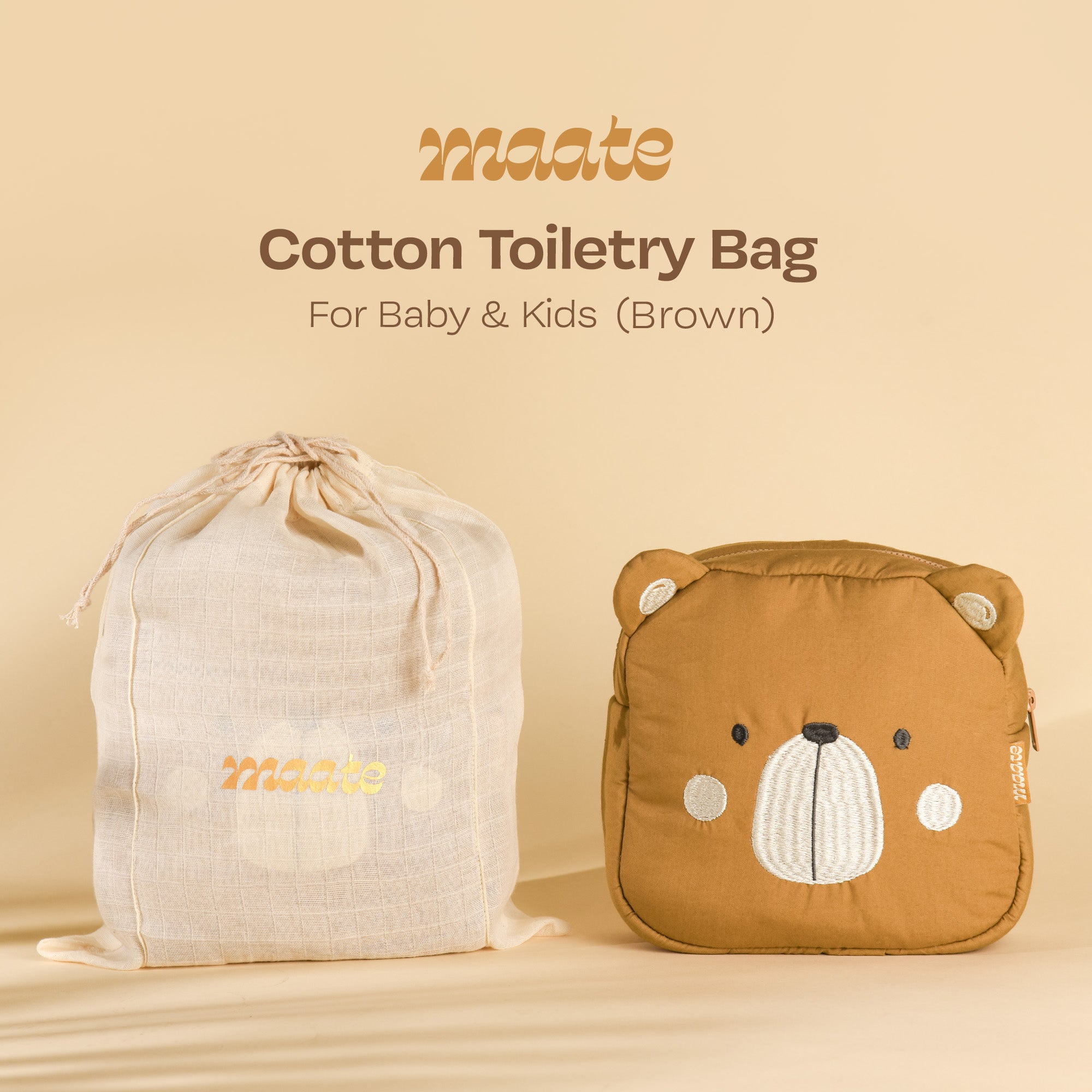 Cotton Toiletry Bag for Baby &amp; Kids - Brown
