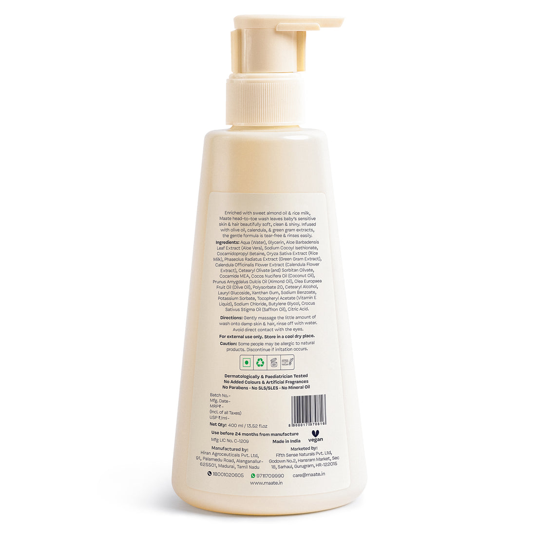 Maate Baby Head to Toe Wash – Tear-Free | pH-Balanced - 400ML